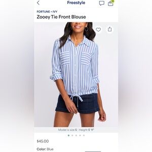 Fortune + Ivy Blue Striped Button-Up Blouse